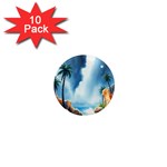 Delicate Watercolor Painting Surreal Oasis Scene With Intense Dramatic Lighting 1  Mini Magnet (10 pack) 