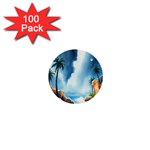 Delicate Watercolor Painting Surreal Oasis Scene With Intense Dramatic Lighting 1  Mini Buttons (100 pack) 