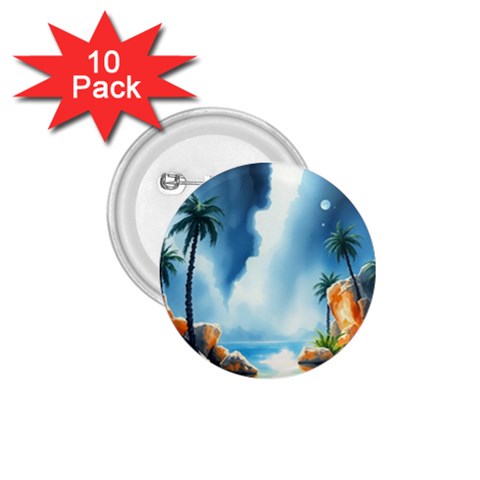 Delicate Watercolor Painting Surreal Oasis Scene With Intense Dramatic Lighting 1.75  Buttons (10 pack) from ArtsNow.com Front