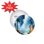 Delicate Watercolor Painting Surreal Oasis Scene With Intense Dramatic Lighting 1.75  Buttons (10 pack)