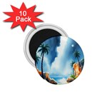 Delicate Watercolor Painting Surreal Oasis Scene With Intense Dramatic Lighting 1.75  Magnets (10 pack) 