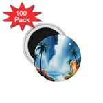 Delicate Watercolor Painting Surreal Oasis Scene With Intense Dramatic Lighting 1.75  Magnets (100 pack) 