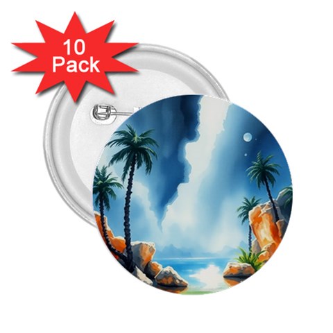 Delicate Watercolor Painting Surreal Oasis Scene With Intense Dramatic Lighting 2.25  Buttons (10 pack)  from ArtsNow.com Front