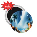 Delicate Watercolor Painting Surreal Oasis Scene With Intense Dramatic Lighting 2.25  Magnets (10 pack) 