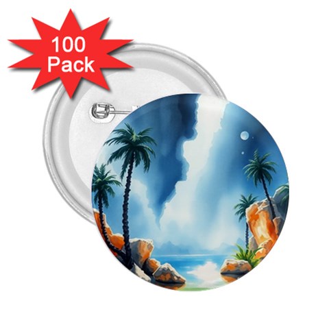 Delicate Watercolor Painting Surreal Oasis Scene With Intense Dramatic Lighting 2.25  Buttons (100 pack)  from ArtsNow.com Front