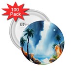 Delicate Watercolor Painting Surreal Oasis Scene With Intense Dramatic Lighting 2.25  Buttons (100 pack) 