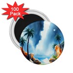 Delicate Watercolor Painting Surreal Oasis Scene With Intense Dramatic Lighting 2.25  Magnets (100 pack) 