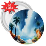 Delicate Watercolor Painting Surreal Oasis Scene With Intense Dramatic Lighting 3  Buttons (10 pack) 