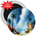 Delicate Watercolor Painting Surreal Oasis Scene With Intense Dramatic Lighting 3  Magnets (10 pack) 