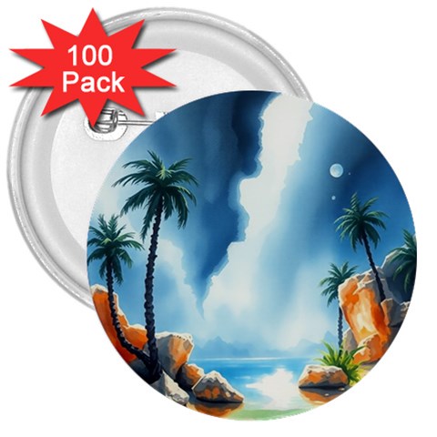 Delicate Watercolor Painting Surreal Oasis Scene With Intense Dramatic Lighting 3  Buttons (100 pack)  from ArtsNow.com Front