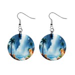 Delicate Watercolor Painting Surreal Oasis Scene With Intense Dramatic Lighting Mini Button Earrings