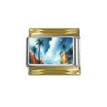 Delicate Watercolor Painting Surreal Oasis Scene With Intense Dramatic Lighting Gold Trim Italian Charm (9mm)