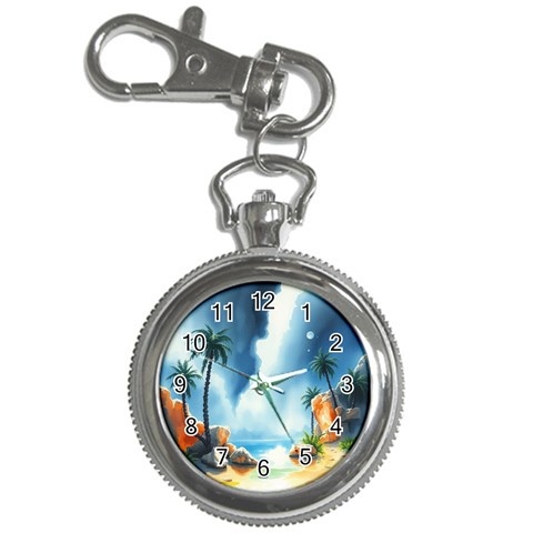 Delicate Watercolor Painting Surreal Oasis Scene With Intense Dramatic Lighting Key Chain Watches from ArtsNow.com Front