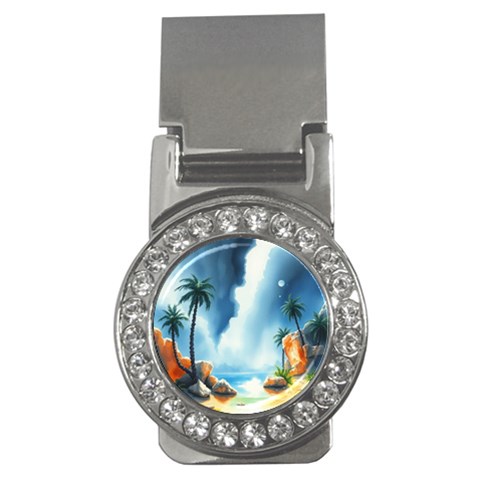 Delicate Watercolor Painting Surreal Oasis Scene With Intense Dramatic Lighting Money Clips (CZ)  from ArtsNow.com Front