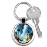 Delicate Watercolor Painting Surreal Oasis Scene With Intense Dramatic Lighting Key Chain (Round)