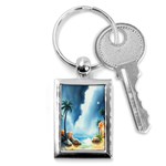 Delicate Watercolor Painting Surreal Oasis Scene With Intense Dramatic Lighting Key Chain (Rectangle)