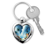 Delicate Watercolor Painting Surreal Oasis Scene With Intense Dramatic Lighting Key Chain (Heart)