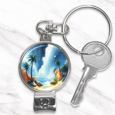 Delicate Watercolor Painting Surreal Oasis Scene With Intense Dramatic Lighting Nail Clippers Key Chain from ArtsNow.com Front