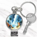 Delicate Watercolor Painting Surreal Oasis Scene With Intense Dramatic Lighting Nail Clippers Key Chain