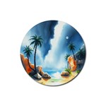 Delicate Watercolor Painting Surreal Oasis Scene With Intense Dramatic Lighting Rubber Coaster (Round)