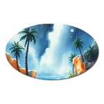 Delicate Watercolor Painting Surreal Oasis Scene With Intense Dramatic Lighting Oval Magnet