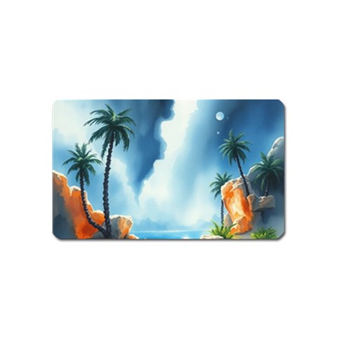 Delicate Watercolor Painting Surreal Oasis Scene With Intense Dramatic Lighting Magnet (Name Card) from ArtsNow.com Front