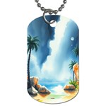 Delicate Watercolor Painting Surreal Oasis Scene With Intense Dramatic Lighting Dog Tag (One Side)