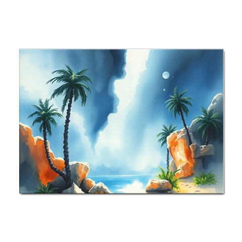 Delicate Watercolor Painting Surreal Oasis Scene With Intense Dramatic Lighting Sticker A4 (100 pack) from ArtsNow.com Front