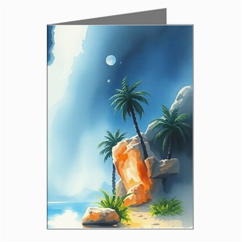 Delicate Watercolor Painting Surreal Oasis Scene With Intense Dramatic Lighting Greeting Card from ArtsNow.com Left