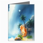 Delicate Watercolor Painting Surreal Oasis Scene With Intense Dramatic Lighting Greeting Card