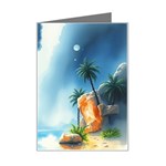 Delicate Watercolor Painting Surreal Oasis Scene With Intense Dramatic Lighting Mini Greeting Card