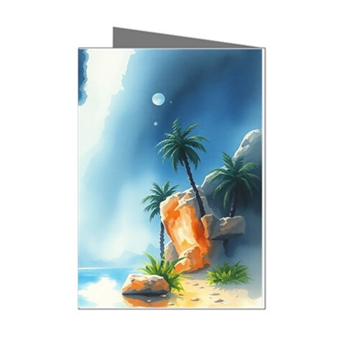 Delicate Watercolor Painting Surreal Oasis Scene With Intense Dramatic Lighting Mini Greeting Cards (Pkg of 8) from ArtsNow.com Left