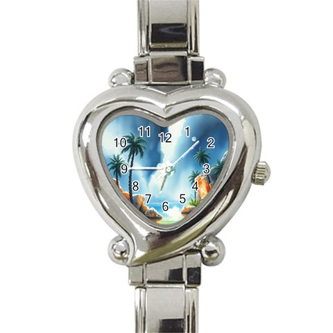 Delicate Watercolor Painting Surreal Oasis Scene With Intense Dramatic Lighting Heart Italian Charm Watch from ArtsNow.com Front