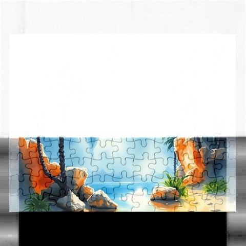 Delicate Watercolor Painting Surreal Oasis Scene With Intense Dramatic Lighting Rectangular Jigsaw Puzzl from ArtsNow.com Front