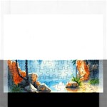 Delicate Watercolor Painting Surreal Oasis Scene With Intense Dramatic Lighting Rectangular Jigsaw Puzzl