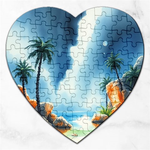 Delicate Watercolor Painting Surreal Oasis Scene With Intense Dramatic Lighting Jigsaw Puzzle (Heart) from ArtsNow.com Front