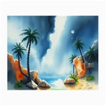 Delicate Watercolor Painting Surreal Oasis Scene With Intense Dramatic Lighting Small Glasses Cloth