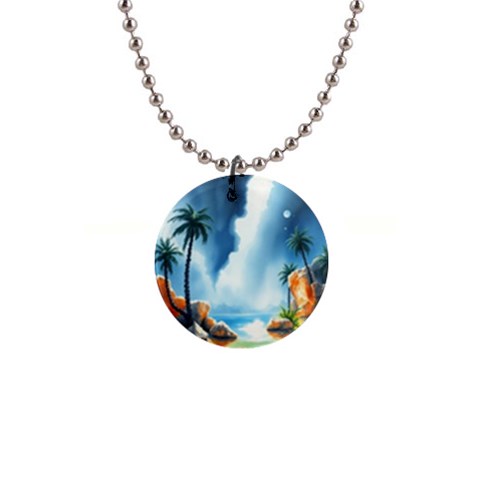 Delicate Watercolor Painting Surreal Oasis Scene With Intense Dramatic Lighting 1  Button Necklace from ArtsNow.com Front