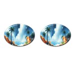 Delicate Watercolor Painting Surreal Oasis Scene With Intense Dramatic Lighting Cufflinks (Oval)