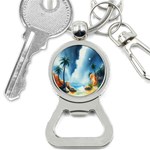 Delicate Watercolor Painting Surreal Oasis Scene With Intense Dramatic Lighting Bottle Opener Key Chain