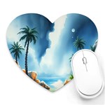 Delicate Watercolor Painting Surreal Oasis Scene With Intense Dramatic Lighting Heart Mousepad