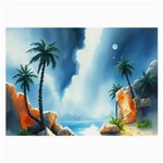 Delicate Watercolor Painting Surreal Oasis Scene With Intense Dramatic Lighting Large Glasses Cloth