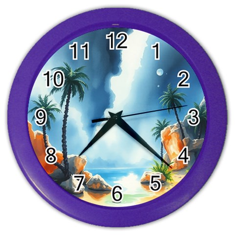 Delicate Watercolor Painting Surreal Oasis Scene With Intense Dramatic Lighting Color Wall Clock from ArtsNow.com Front