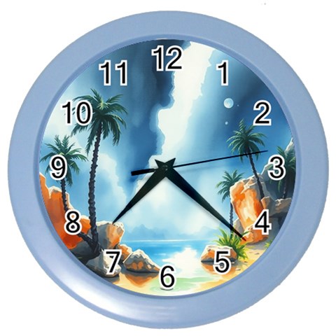 Delicate Watercolor Painting Surreal Oasis Scene With Intense Dramatic Lighting Color Wall Clock from ArtsNow.com Front