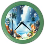 Delicate Watercolor Painting Surreal Oasis Scene With Intense Dramatic Lighting Color Wall Clock