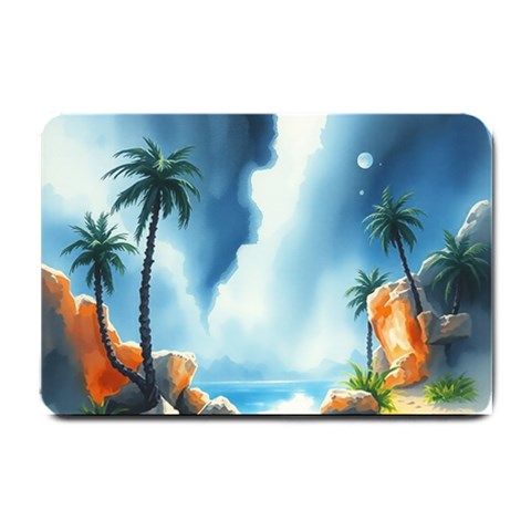 Delicate Watercolor Painting Surreal Oasis Scene With Intense Dramatic Lighting Small Doormat from ArtsNow.com 24 x16  Door Mat