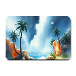 Delicate Watercolor Painting Surreal Oasis Scene With Intense Dramatic Lighting Small Doormat