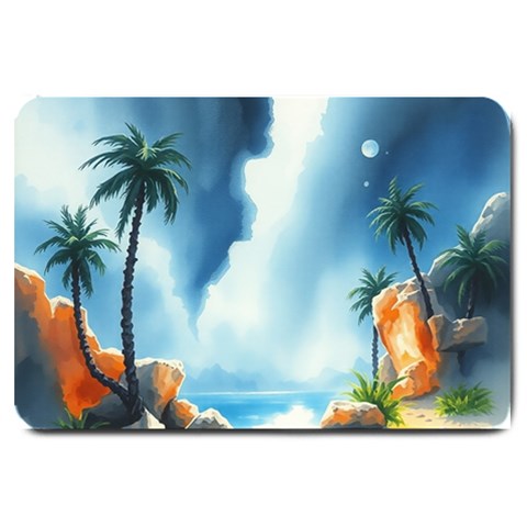 Delicate Watercolor Painting Surreal Oasis Scene With Intense Dramatic Lighting Large Doormat from ArtsNow.com 30 x20  Door Mat