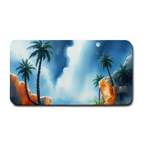 Delicate Watercolor Painting Surreal Oasis Scene With Intense Dramatic Lighting Medium Bar Mat from ArtsNow.com 16 x8.5  Bar Mat