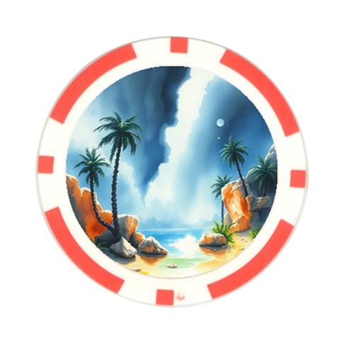 Delicate Watercolor Painting Surreal Oasis Scene With Intense Dramatic Lighting Poker Chip Card Guard from ArtsNow.com Front